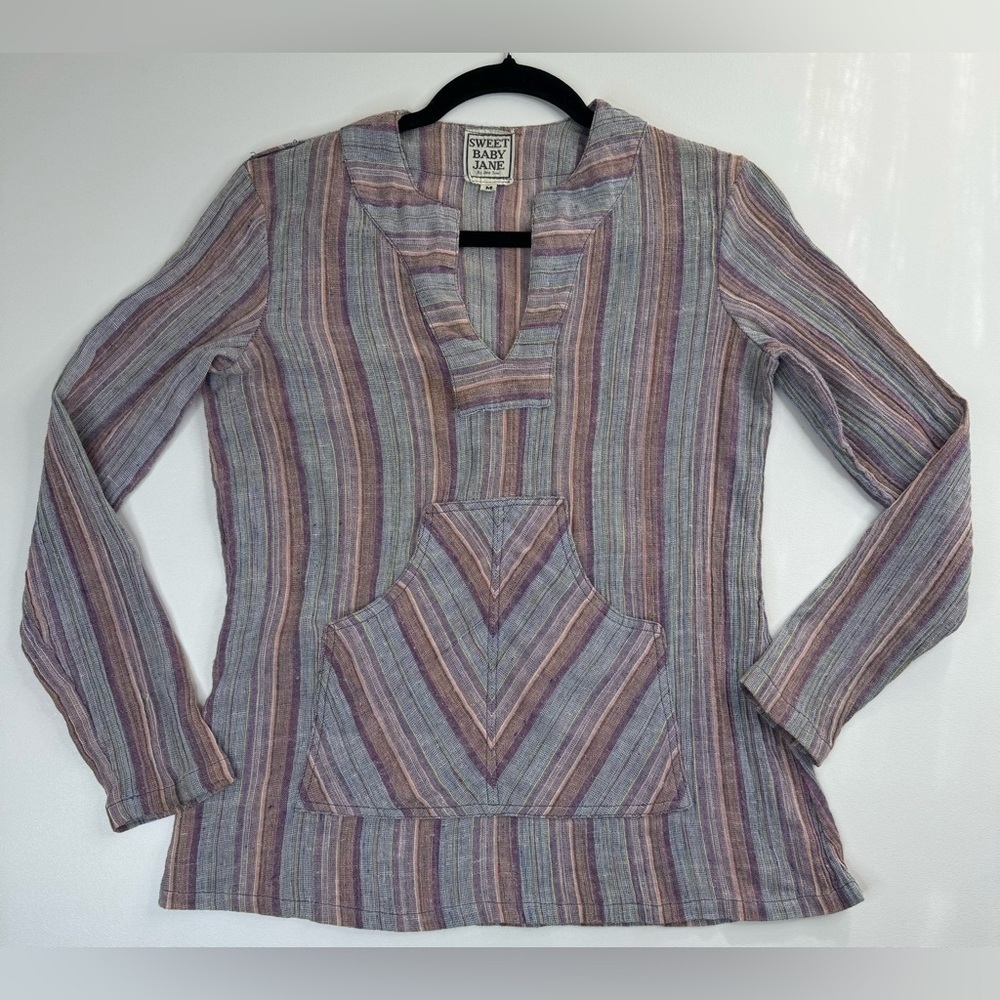 VTG 60’s Sweet Baby Jane Boho Hippie Stretch Split Neck Blouse Medium